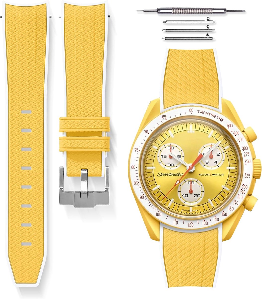 HORACE Universal Bi-Color Quick Release Rubber Watch Strap Compatible with Omega x Swatch MoonSwatch 20mm - ShopVlot