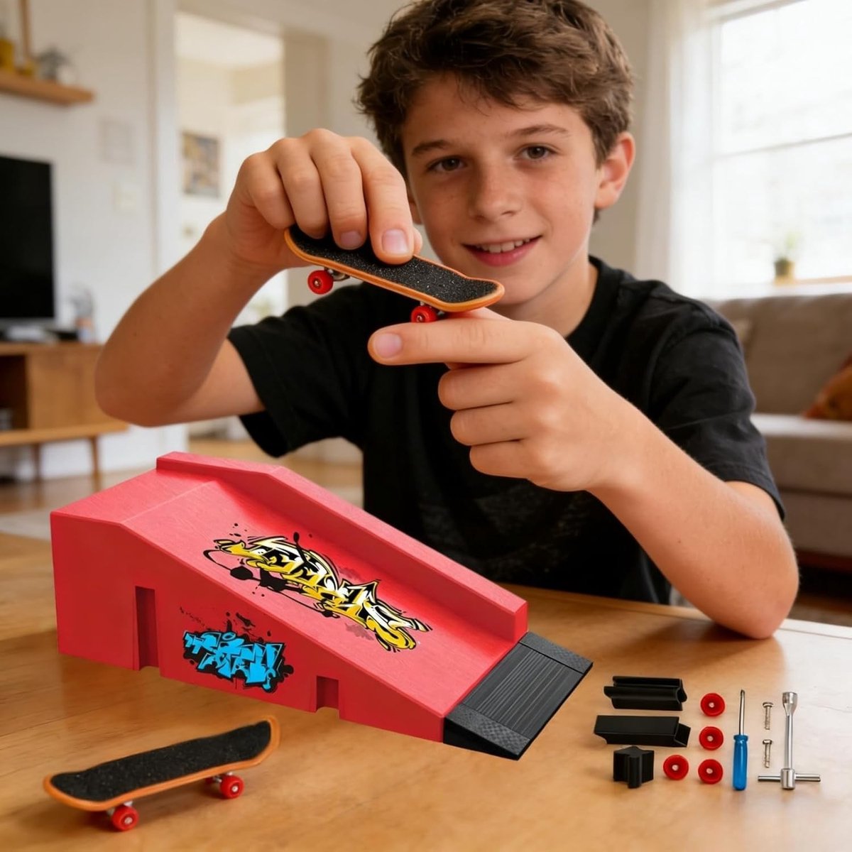 Skateboard accessoires set - Rood - 19 x 8,7 x 6,2 cm - Mini Vingerboard Ramp Kit - Voor Jongens en Meisjes