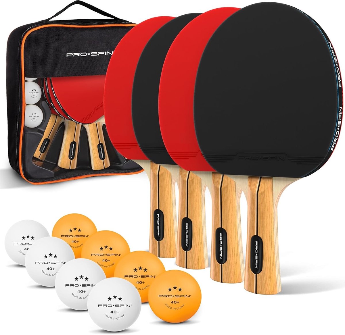 Tafeltennisnetje voor elke tafel - 4-spelerset - Actief Rood - Hoogwaardige Pingpong Batjes met 3-Sterren Balletjes en Opbergkoffer - Voor Binnen en Buiten