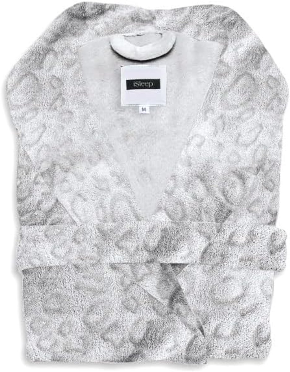 iSleep Bathrobe Leopardo, White, Fleece, Women and Men, S-M-L-XL - ShopVlot