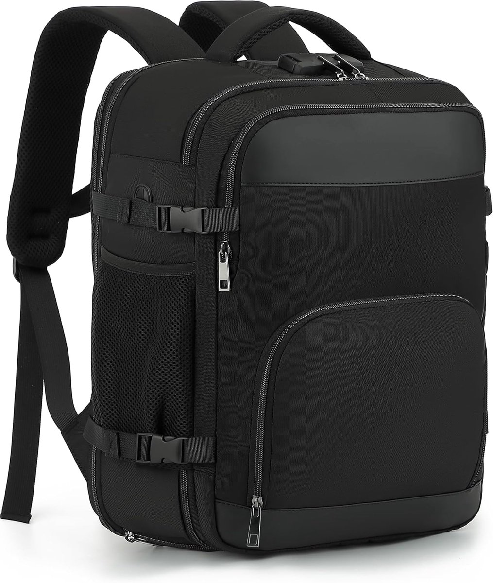 Reisrugzak 40x30x20 cm - Zwart - Expandeerbaar tot 30L - Ideaal voor Ryanair - ShopVlot