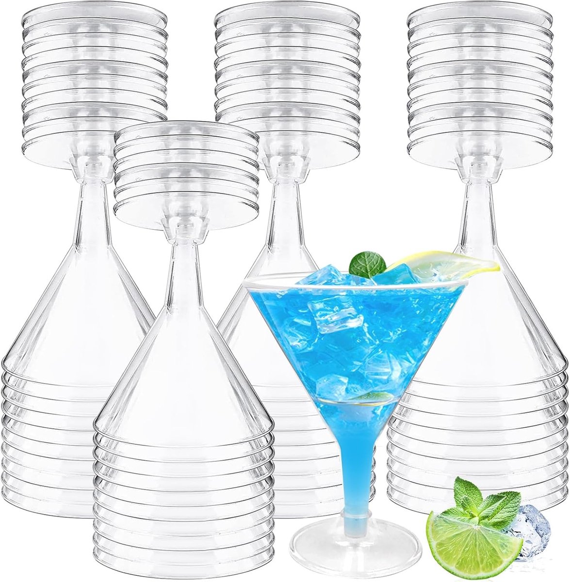 Limonadeglazen stapelbaar - Helder - 6,5 x 12,5 x 9,7 cm - Kunststof herbruikbare cocktailglazen - Voor feesten en evenementen