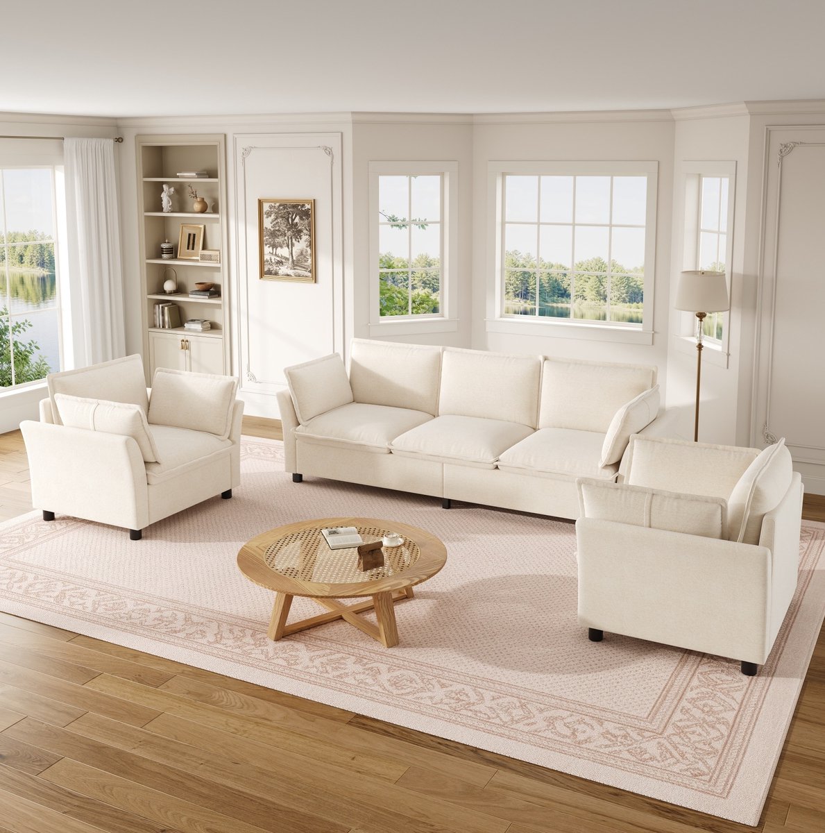 Modulaire Bank Set - 3-Zits Met 2 Fauteuils - Vrij Combineerbaar - Voor Woonkamer, Slaapkamer En Kantoor - Chenille - Beige