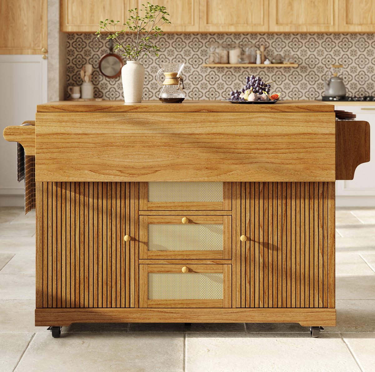 Keuken Eiland Op Wielen Opklapbaar Met Ergonomische Hoogte En Opbergruimte Voor Keuken Balkon En Kamperen Donkerbruin MDF 142 5 Cm