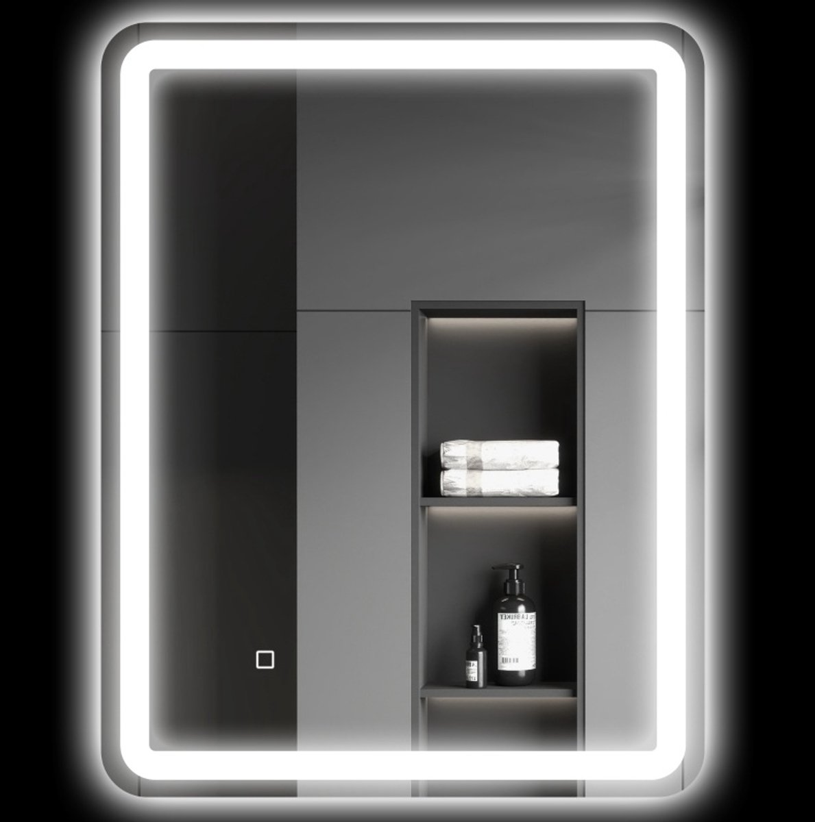 Badkamerspiegel – LED Verlichting Met Touchbediening En Anti Condens – 70 X 90 Cm – Glas – Zilver – Wandspiegel Met Dimbare Lichtkleuren