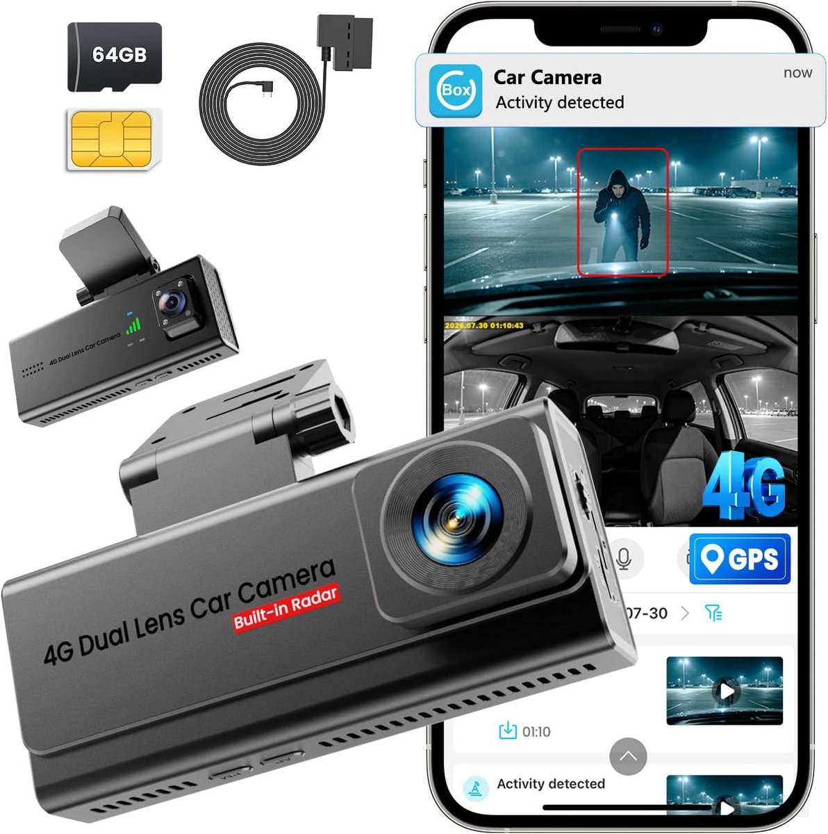 Dashcam auto 4G LTE - met SIM - live televisie - 24/7 parkeerbewaking - ShopVlot
