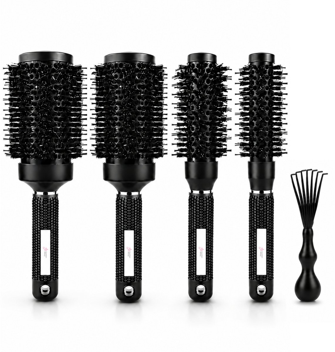 Guardian Beauty Föhnborstel Set - 53mm, 45mm, 32mm, 25mm - Rond - Keramisch en Ionisch - Zwart - Met Haarborstelreiniger