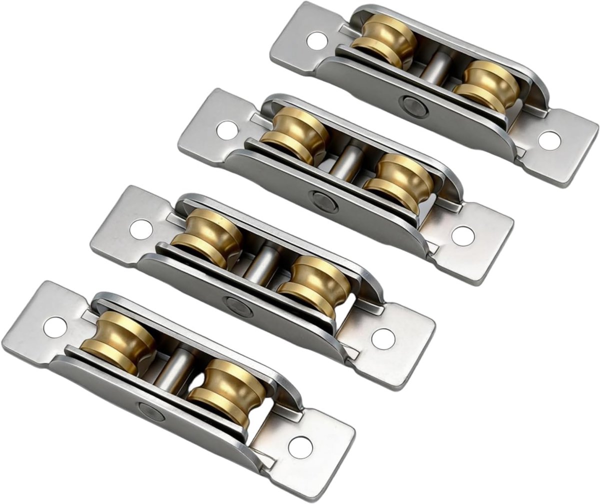 Sliding Door Roll Mount, 4 Pcs Double Groove Wheels for Sliding Doors Double Wheels Sliding Door Casters Stainless - ShopVlot