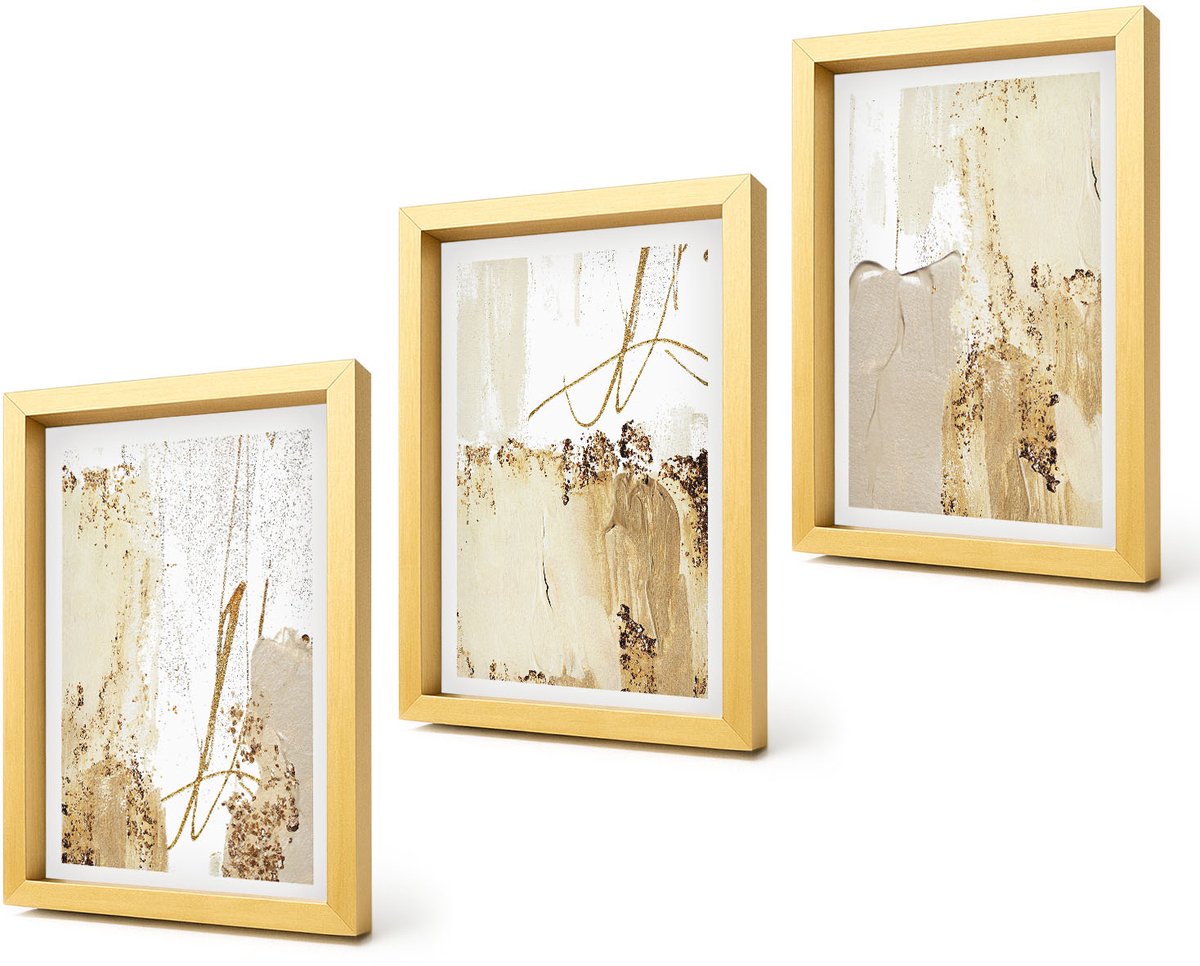 Coloray 4-Delige Schilderij Set - Abstracte patronen in beige en witte tinten. - 20 x 30 cm - Muurdecoratie - Decoratieve Schilderijen - Wohnzimmer - Wanddecoratie