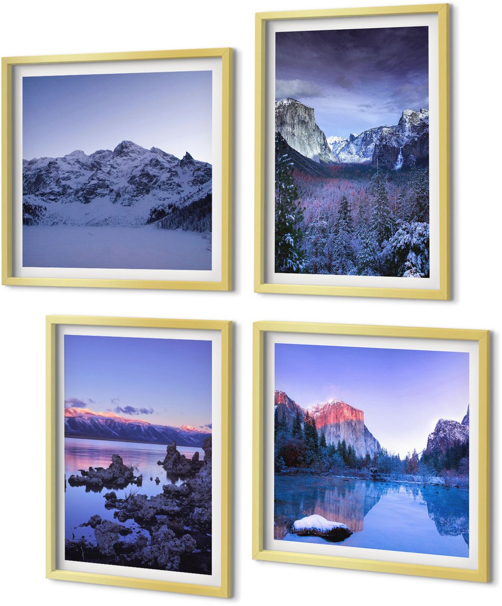 Coloray 4-Delige Schilderij Set - Berglandschappen bij schemering, uitzicht op het water - 40 x 40 cm en 40 x 60 cm - Schilderijen Set - Wanddecoratie - Woonkamer - Stijlvolle Muurdecoratie