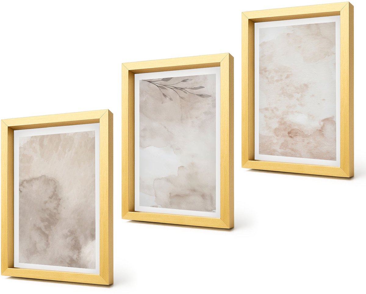 Coloray 4-Delige Schilderij Set - Textuur van gemorste aquarelverf in boho-stijl - 20 x 30 cm - Moderne Wanddecoratie - Woonkamer - Muurdecoratie