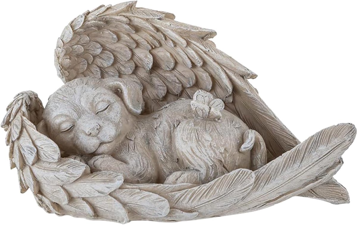Angel Statue for Dogs, Dog Memorial Stone Mini Animal Statue, Artificial Resin, Garden Ornament for Tombstone or Lawn - ShopVlot