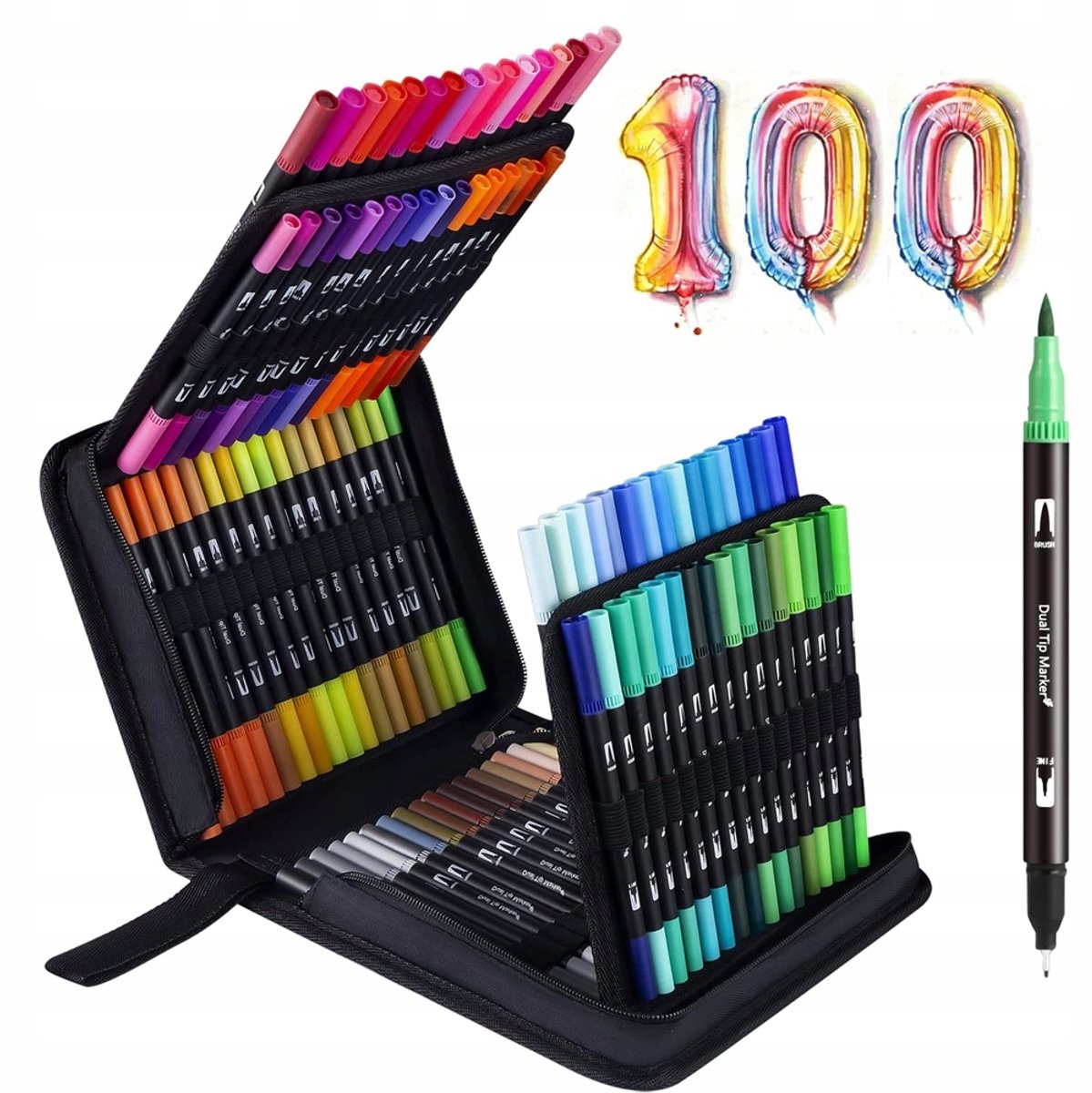 100 Kleuren Dubbelzijdige Waterverf Markers, Flexibele Penseelpunt