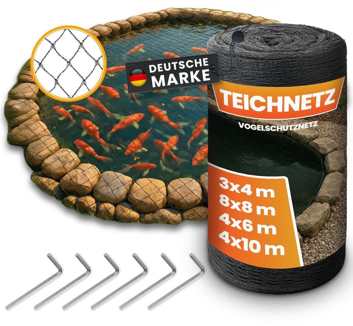 NATURIZ Vijvernet & vogelbeschermingsnet, robuust, 15 x 15 mm, fijnmazig, UV en weerbestendig, net tegen vogels - ShopVlot