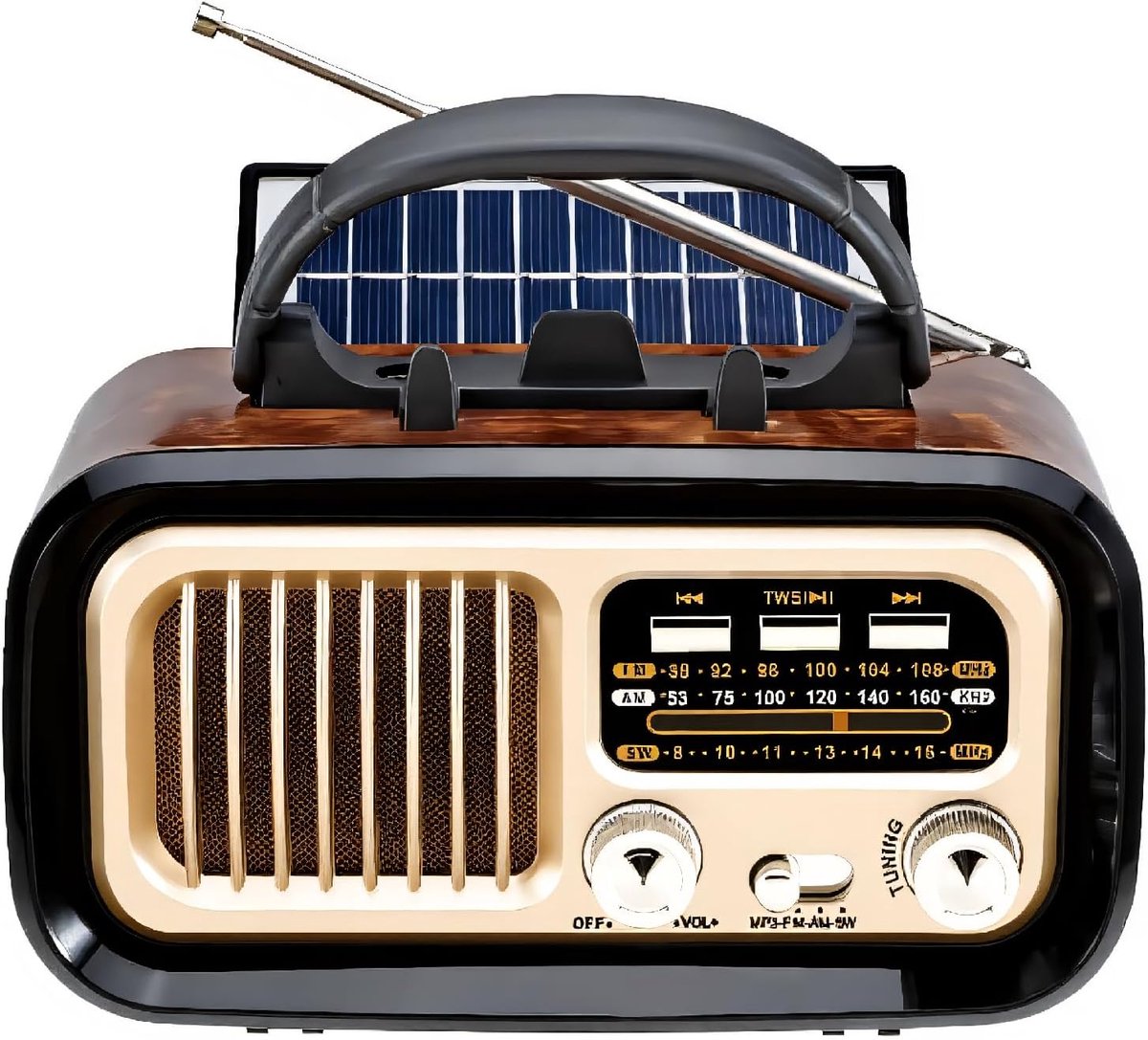 Vintage Portable AM/FM/SW Radio with Bluetooth 5.0 - Solar/USB/DC Battery Operated, TF Card MP3 Player and Retro - ShopVlot