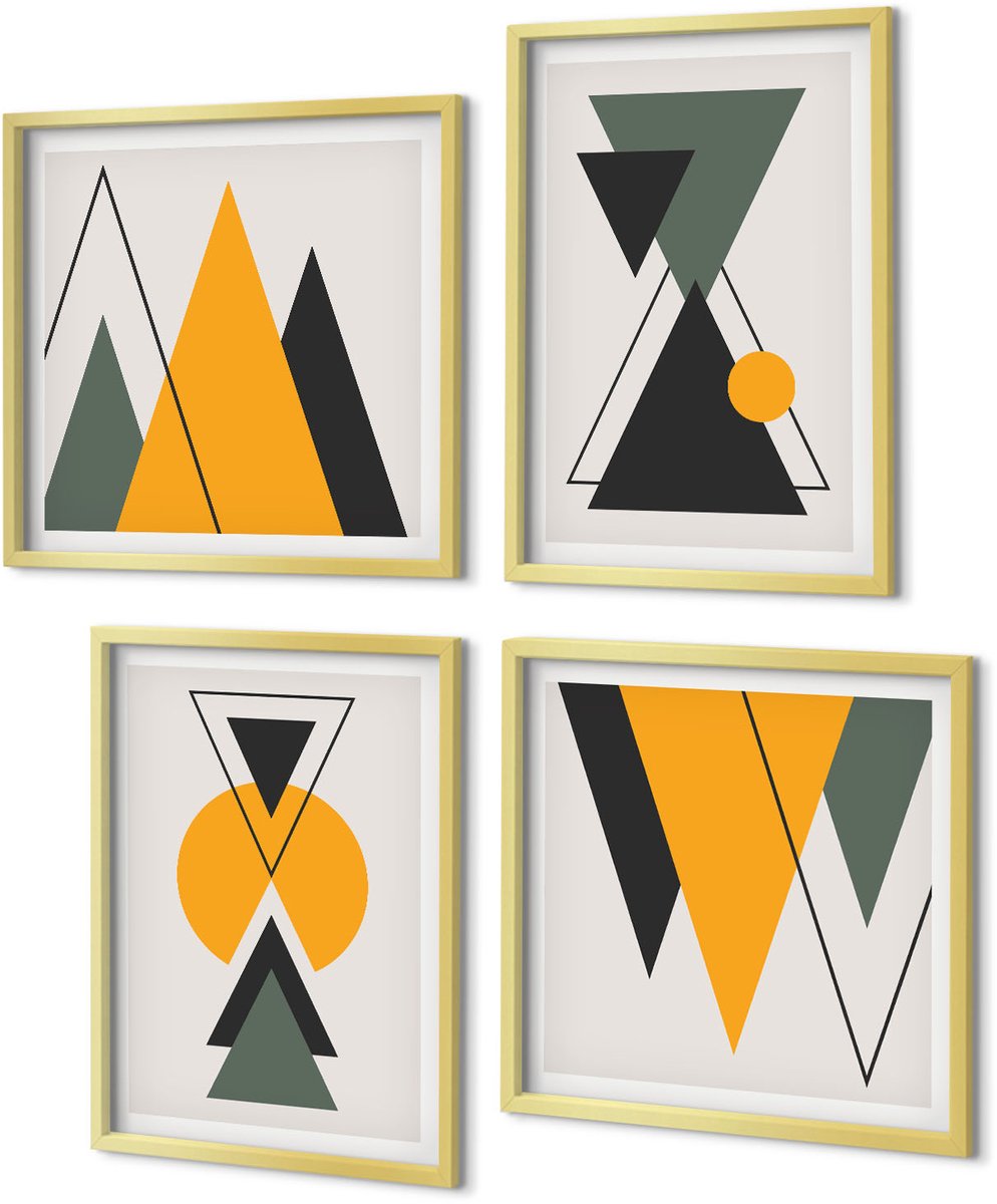Coloray 4-Delige Schilderij Set - Abstracte geometrische vormen - 40 x 40 cm en 40 x 60 cm - Wanddecoratie - Muurdecoratie - Woonkamer