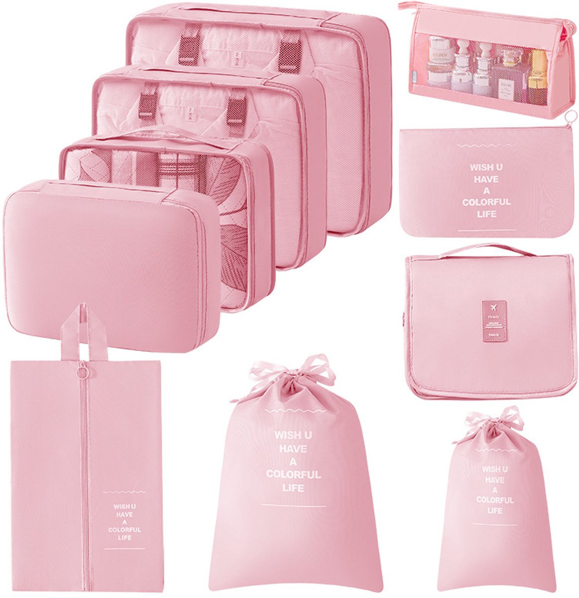 Reisorganizers (Packing Cubes) – (10-delige set) – Ademend & ruimtebesparend – Opvouwbare organizers – Lichtgewicht-draagbare bagageset voor kleding-schoenen-cosmetica en toiletartikelen