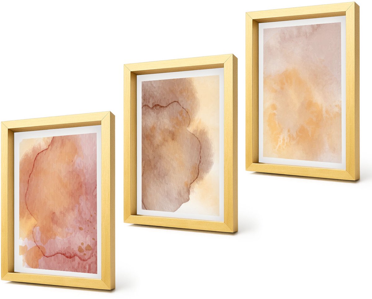 Coloray 4-Delige Schilderij Set - Warme aquarelverf op canvas, kleurrijke texturen - 20 x 30 cm - Stijlvolle Wanddecoratie - Interieur - Interieur Decoratie