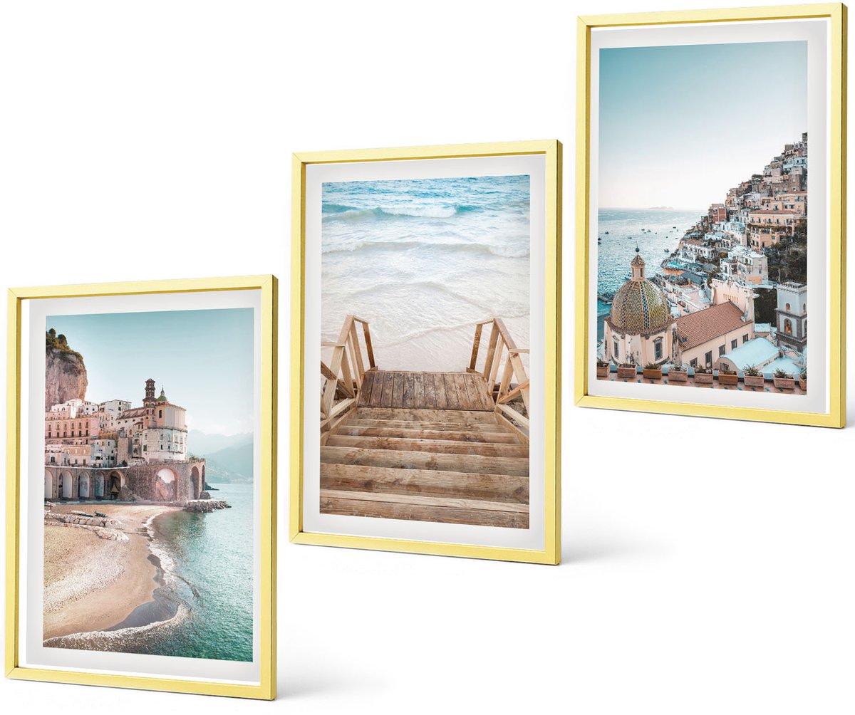 Coloray 3-Delige Schilderij Set - Berglandschappen En Watervallen In Verschillende Seizoenen - 40 x 40 cm En 40 x 60 cm - Muurdecoratie - Wanddecoratie - Slaapkamer - Interieur Decoratie