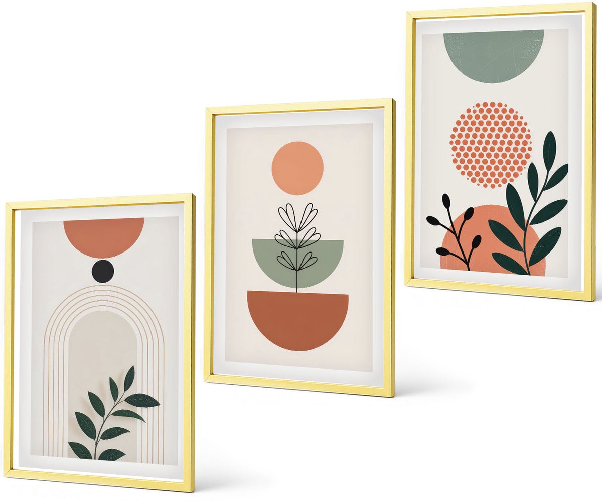 Coloray 3-Delige Schilderij Set - Geschilderde Straten Met Bloemen En Een Fiets - 40 x 40 cm En 40 x 60 cm - Stijlvolle Muurdecoratie - Slaapkamer - Interieur Decoratie
