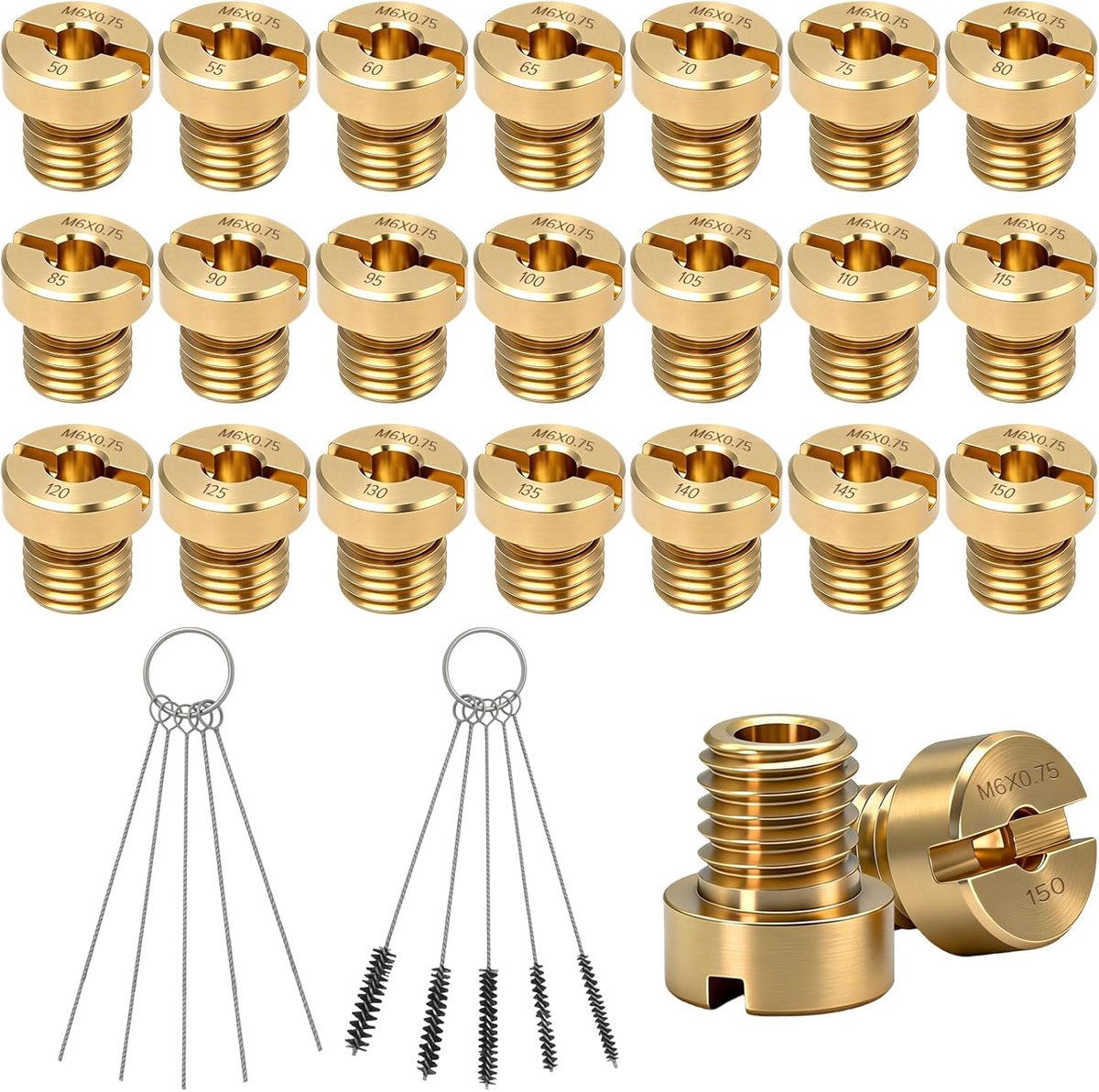 21 Pcs Carburetor Nozzles M6, Main Jet Set with 10 Cleaning Needles, Main Nozzles (50 55 60 65 70 75 80 85 90 95 100 - ShopVlot