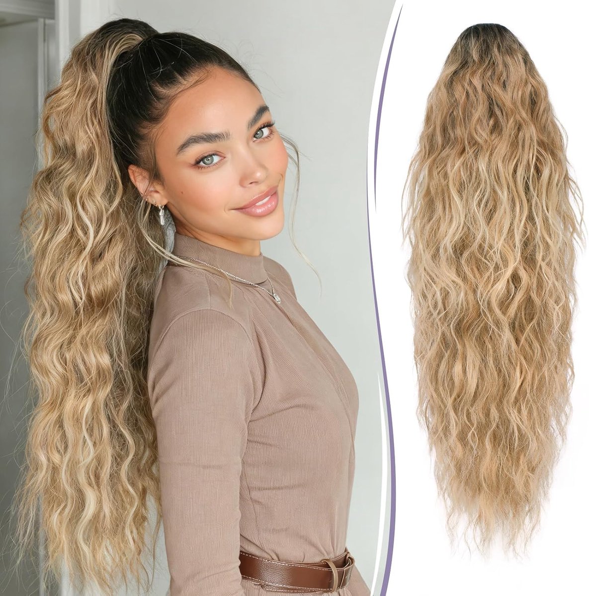 RUWISS Hairpiece with Clamp 30 Inch Long Wavy Curly Hair Extension Synthetic Hair Extension Braid Clip in Hairpiece - ShopVlot