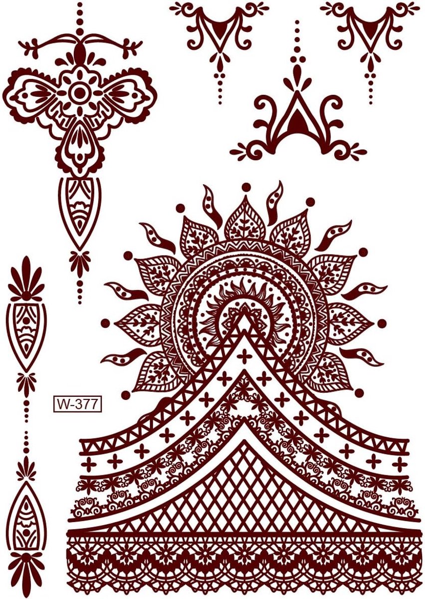 3 sheets temporary tattoos lace tattoos brown set B-2 - ShopVlot