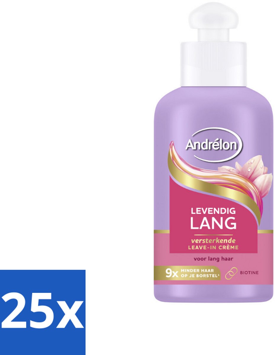 25 x Andrélon – Leave-In Crème – Levendig Lang – 200 ml - Haarkracht - Haarversterking - Haarbescherming - Biotine - Haarbreuk