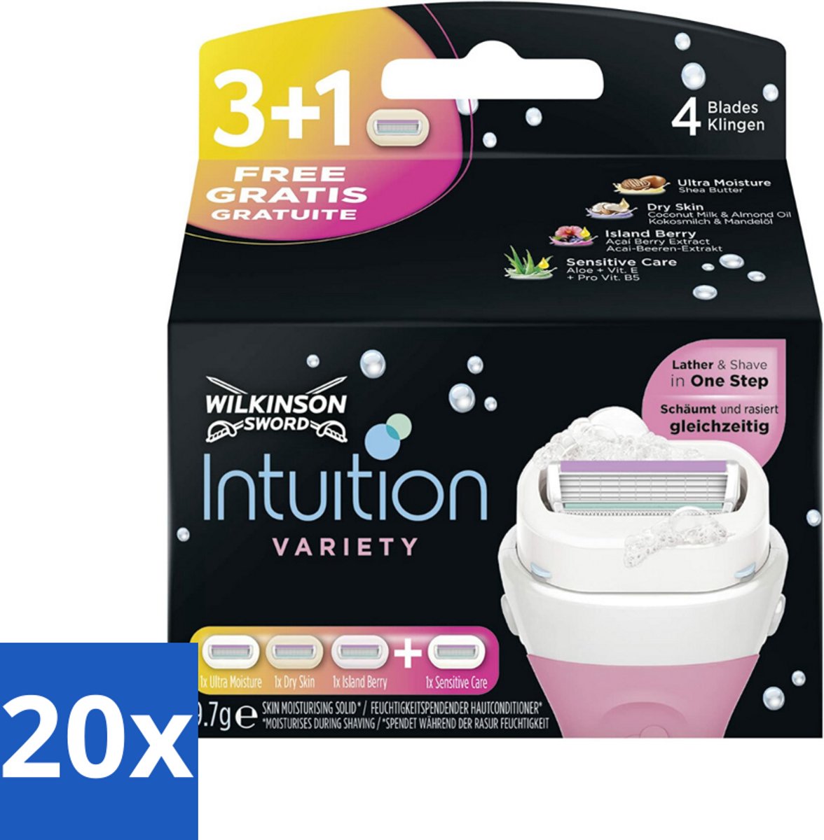 20 x Wilkinson Sword - Navulmesjes - Intuition 2-in-1 Variety - Diverse Gevoelige Huidtypes - 4 mesjes - Scheermesje Vrouw - Navulmesjes - Scheerbeurt - Huidverzorging - Schuim En Scheer