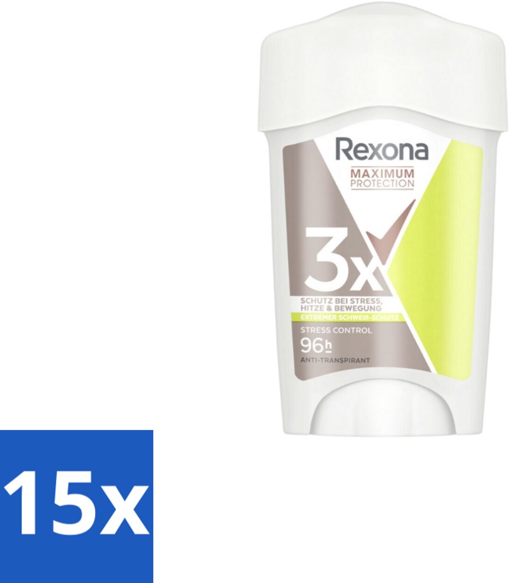 15 x Rexona - Deodorant Stick - Maximum Protection Stress Control Dry - Tegen Stresszweet - 45 ml - Anti-transpirant - Stresszweet - Zweetbescherming - Droge Oksels - Frisheid