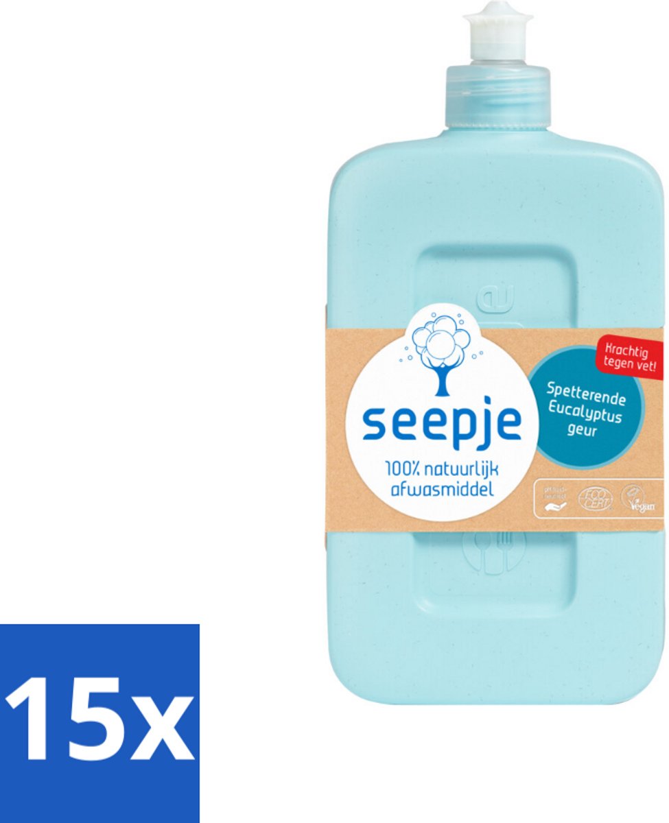 15 x Seepje - Afwasmiddel - Verfrissend & Zacht voor de Handen - Spetterende Eucalyptus - 500 ml - Afwasmiddel - Natuurlijk Afwasmiddel - Eucalyptus Afwasmiddel - Handen Verzorgen - Huidvriendelijk Afwasmiddel