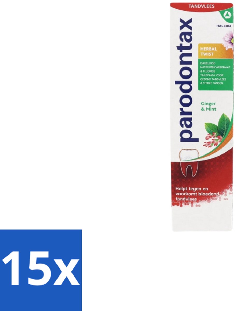 15 x Parodontax - Tandpasta - Herbal Twist - Ginger & Mint - 75 ml - Tandpasta - Tandvleesbescherming - Gember En Munt - Gezond Tandvlees - Tandplak Verwijderen