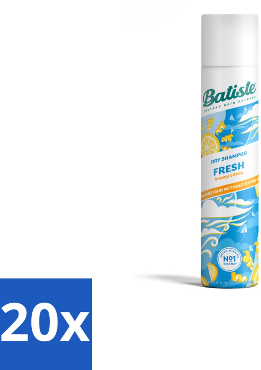 20 x Batiste - Fresh - Droogshampoo - Koele en Schone Geur - Verfrist en Geeft Grip - 200ml - Droogshampoo - Fris Haar - Koele Geur - Snel Verfrissen - Vet Haar