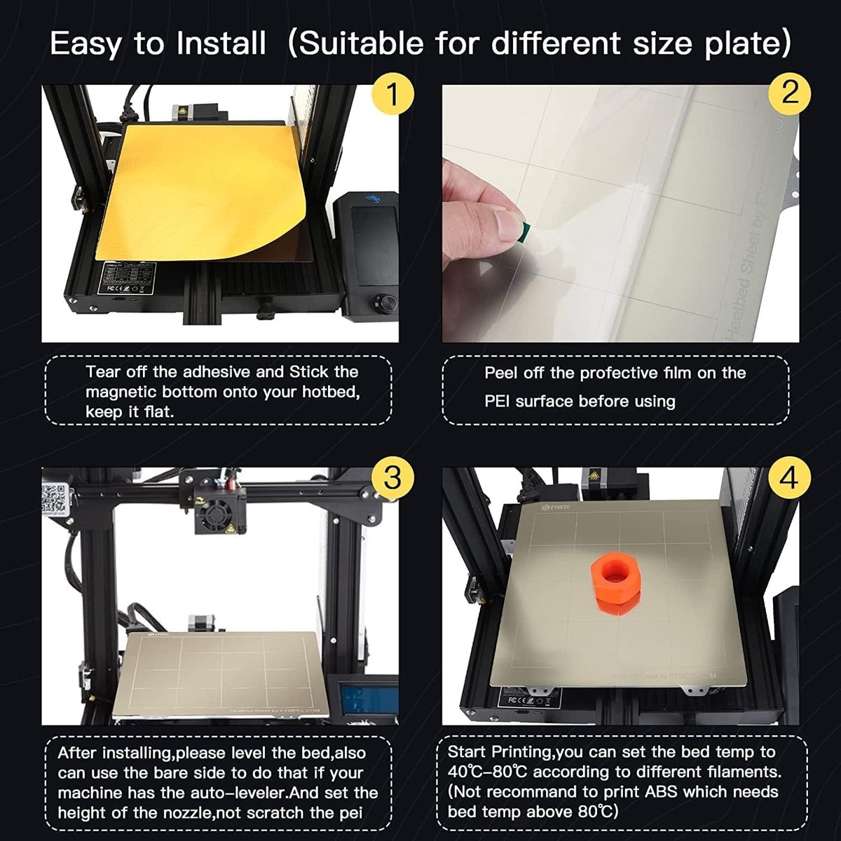 Flexibele stalen plaat 165 x 165 mm - PEI + magnetische voet B - printoppervlak - ideaal voor 3D-printers - ShopVlot