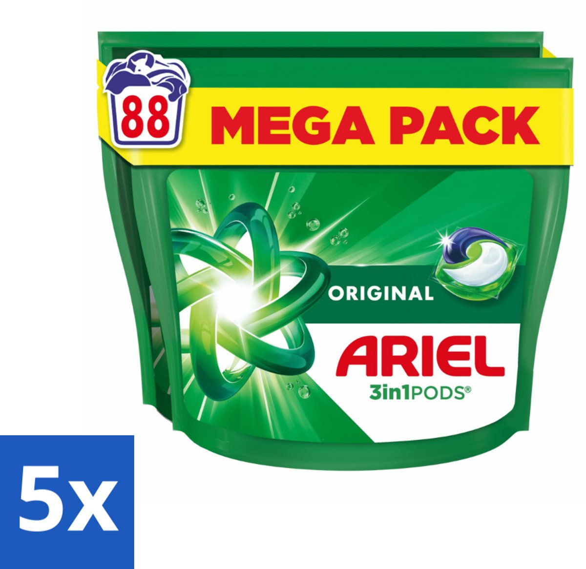 5 x Ariel - 3in1 Wasmiddel Pods - Original - 88 Pods - 3-in-1 Wasmiddel - Koud Water Was - Vlekverwijdering - Frisse Geur - Wasmiddel Pod