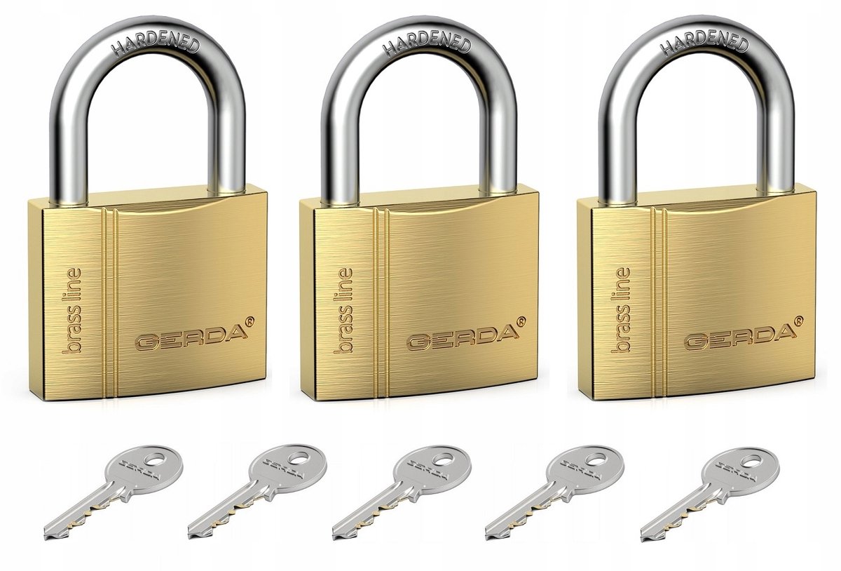BRASS LINE KMZ S30 Set van 3 Messing Hangsloten met 5 Sleutels