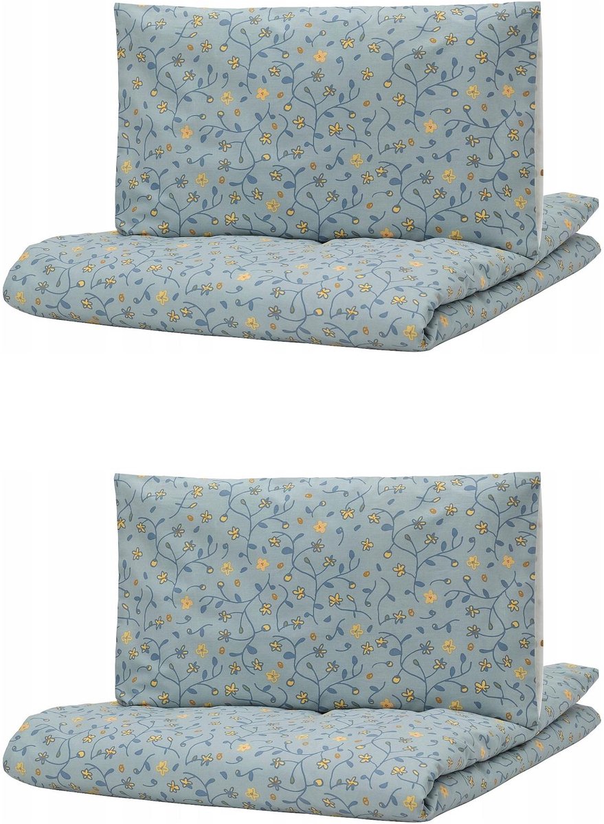2-delige Kinderledikanthoes & Kussensloop - Blauw Bloemenprint