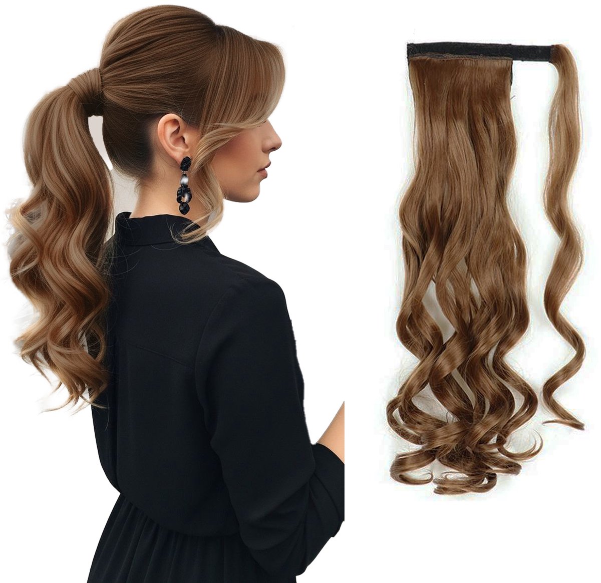 Krullende Paardenstaart #6 Lichtbruin 60cm 140g Synthetisch haar