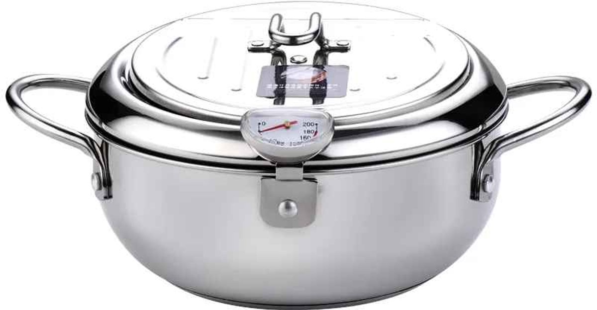 Casa Living Japanse Frituurpan - RVS - Tempura Frituurpan - Thermometer en Deksel - 3L Inhoud - Geschikt voor Gas en Inductie