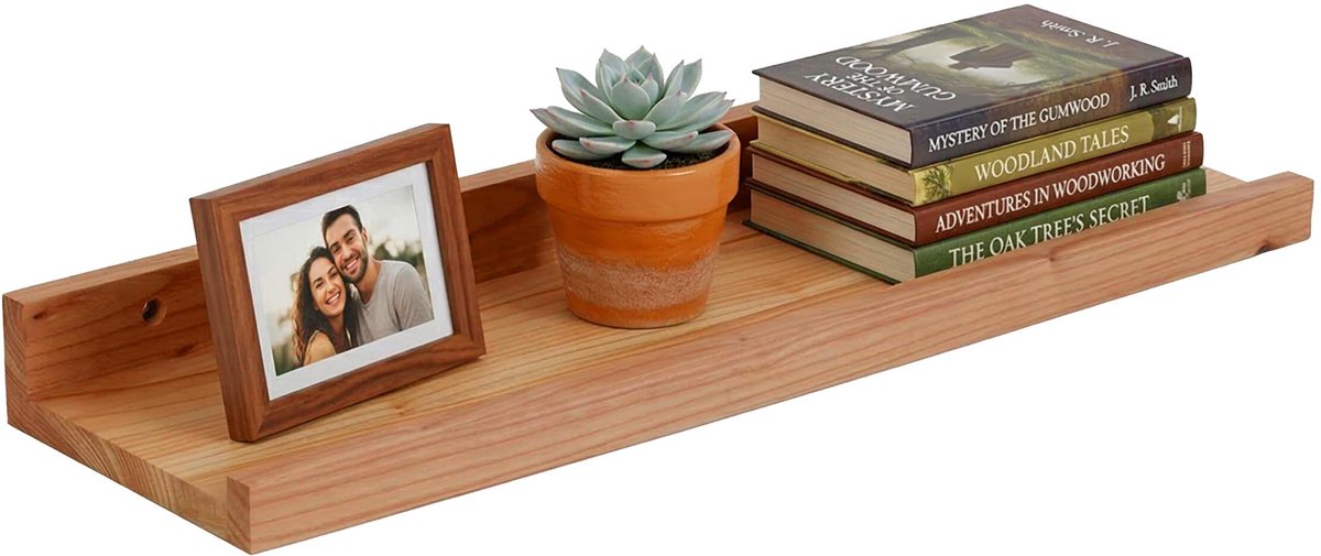 Famanu – Zwevende wandplank van walnoothout, HxBxT: 5 x 40 x 15 cm, ideaal voor fotolijsten en decoratie, natuur