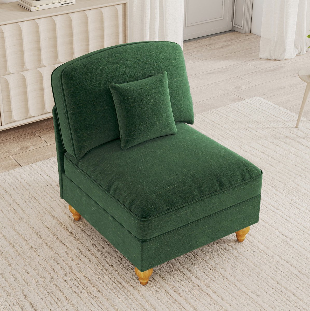 HAUSS SPOLE Zitbank - Windsor Design Zonder Armleuningen Met 1 Kussen - Voor Woonkamer En Kleine Ruimtes - Chenille Groen