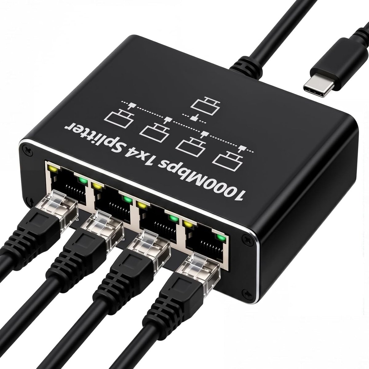 Ethernet switch 1 tot 4 1000 Mbps RJ45 - netwerk splitter - verdeel ethernetverbindingen - ShopVlot