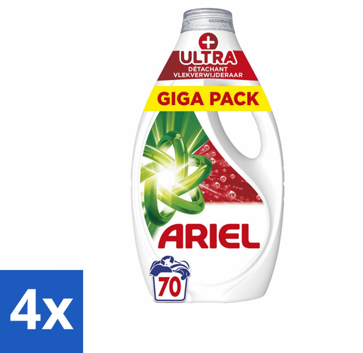 Ariel - Vloeibaar Wasmiddel - +Ultra Vlekverwijderaar - 70 Wasbeurten - 3150 ml - Voordeelverpakking - 4 stuks
