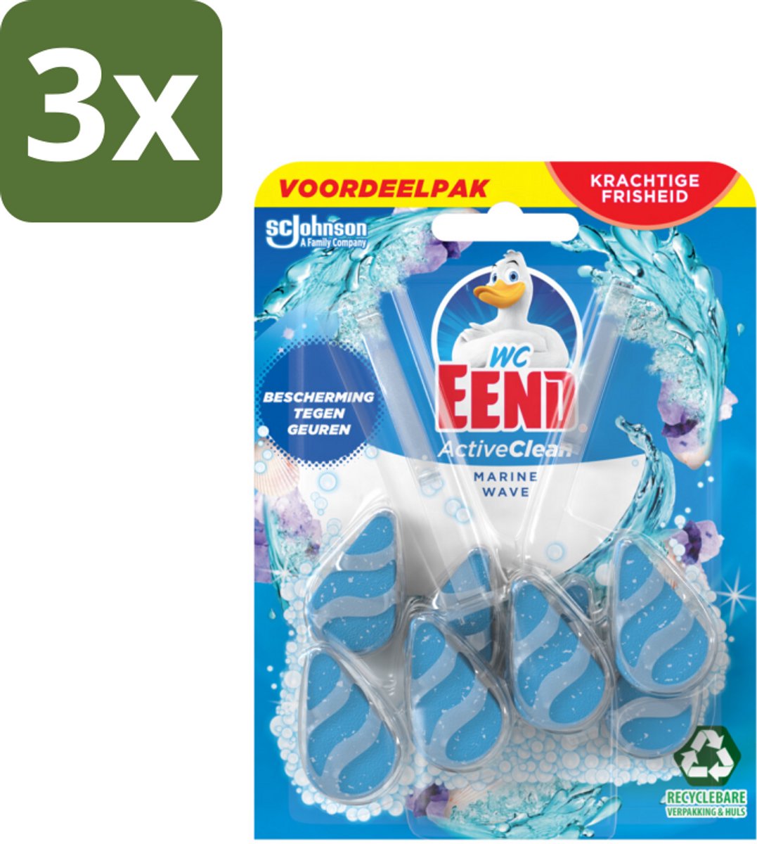 WC Eend - Active Clean Marine - Toiletblok Duopack - Meer Schuim & Frisheid - 2 Toiletblokken - Bulkverpakking - 3 stuks