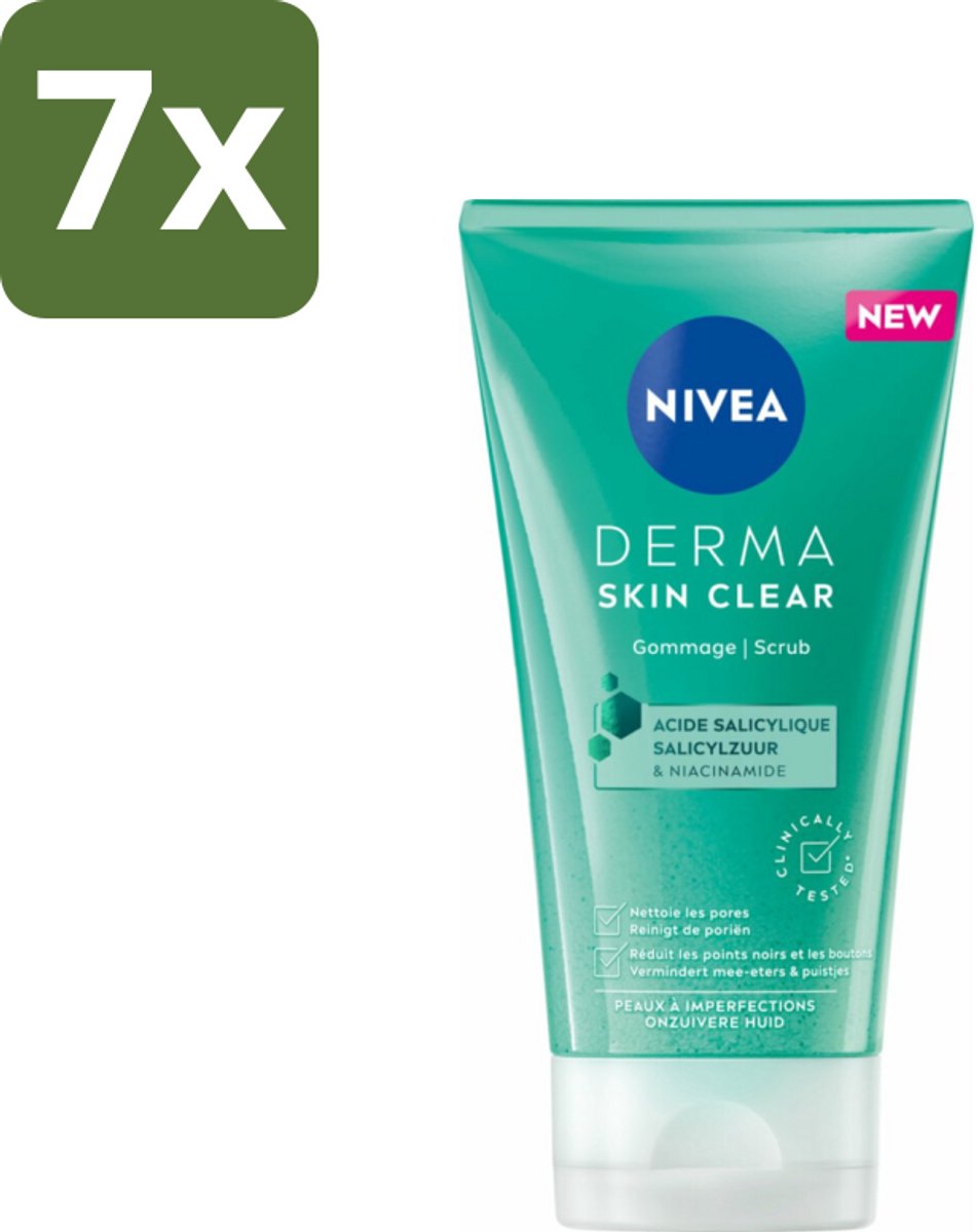 NIVEA - Gezichtsscrub - DERMA Huidzuiver - Voor onzuivere huid - Met Salicylzuur (AHA) & Niacinamide - Tegen Acne & Mee-eters - 150 ml - Bulkverpakking - 7 stuks