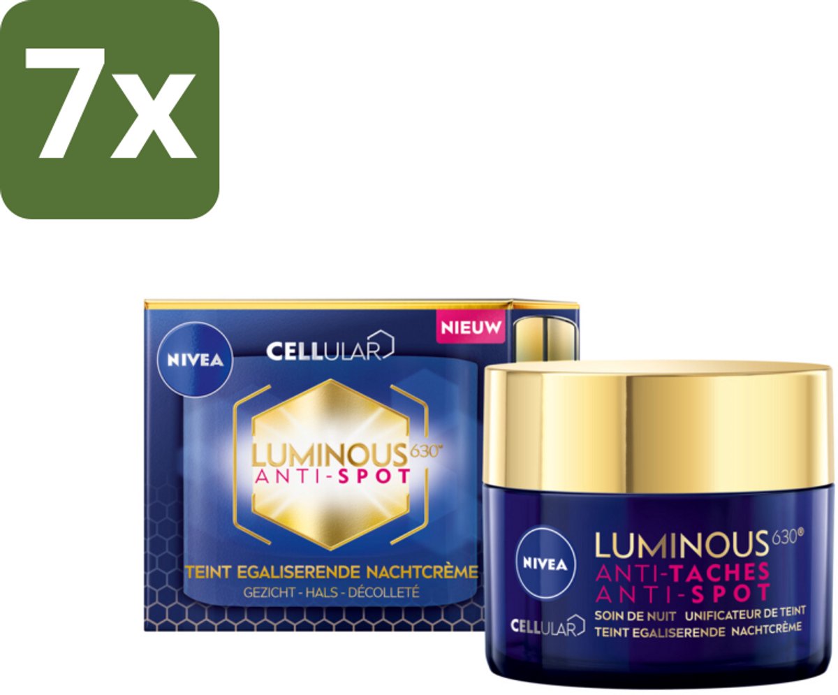 NIVEA - Nachtcrème - CELLular LUMINOUS630 Tegen Vlekken - Egaliserend - Tegen pigmentvlekken - Met Hyaluronzuur - 50 ml - Bulkverpakking - 7 stuks