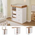 Witte commode met houten blad, getoond met en zonder opzetrand.