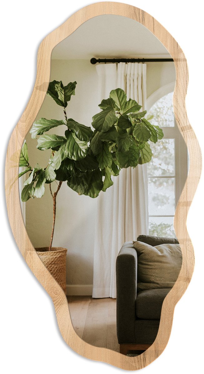 Tulup Beige Patroon Spiegel - Beige Moderne Rechthoekige Wandspiegel - Organische Spiegel - Woonkamer, Kantoor, Slaapkamer - Minimalistisch - 45x90 cm - Totale afmeting 52x97 cm