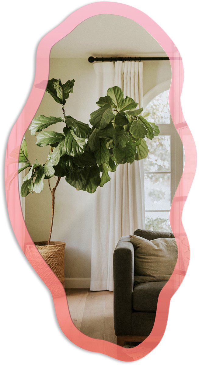 TULUP Roze Oranje Spiegel - Roze Elegante Rechthoekige Wandspiegel - Organische Spiegel - Slaapkamer, Woonkamer, Kantoor - Klassiek - 45x90 cm - Totale afmeting 52x97 cm Roze Oranje, Roze