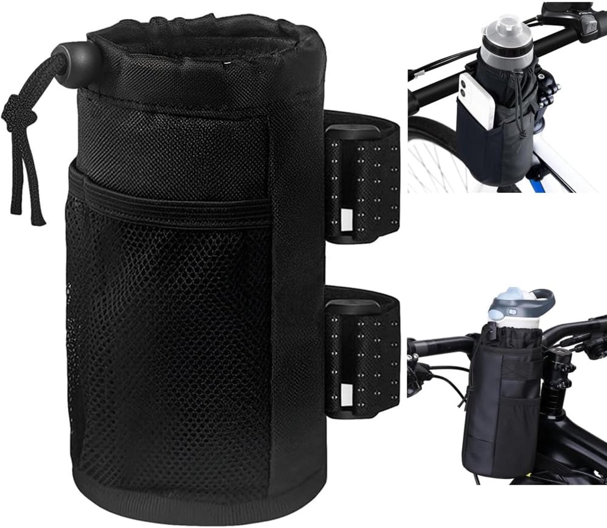 Drankhouder fiets, flessenhouder fiets zonder schroeven, drinkfles, thermotas, waterdichte bekerhouder, stuurtas voor MTB, opvouwbaar, racefietsen, rolstoel